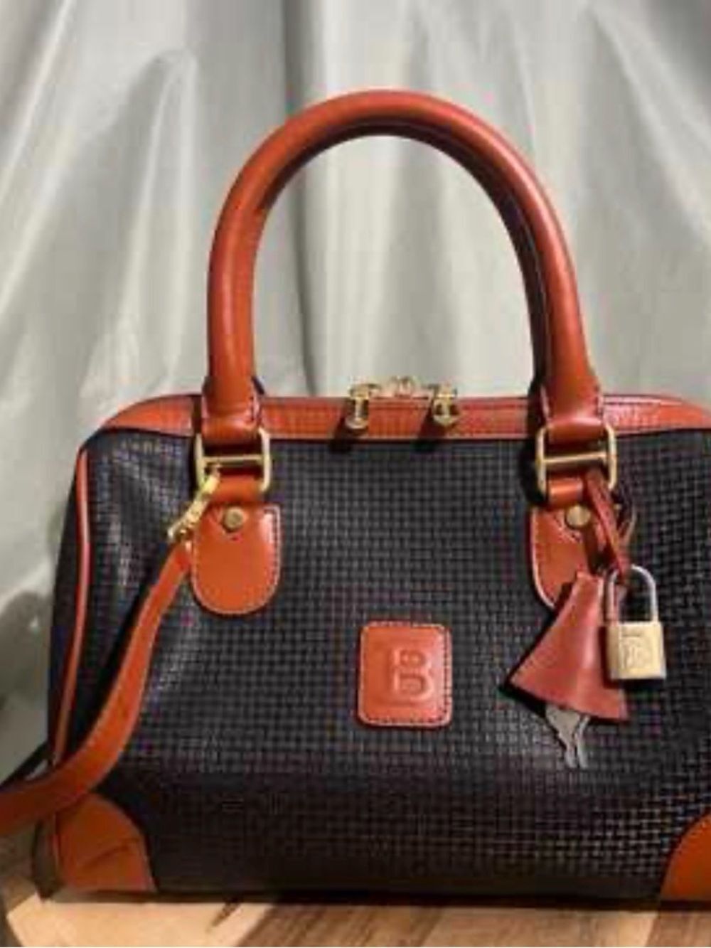 Bally Black Textured Tote with Brown Leather Trim